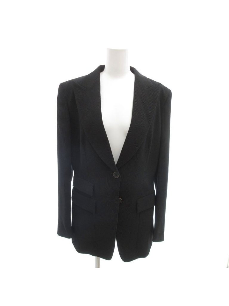Max Mara Tailored Jacket 40 Black Striped Pattern Single Fully Lined Sj